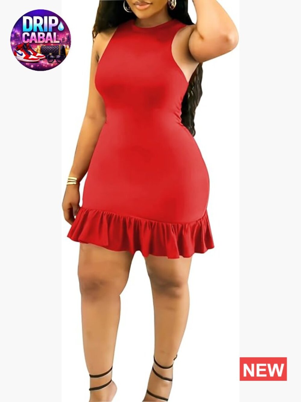 Sleeveless Bodycon Mini Dress with Ruffle Hem